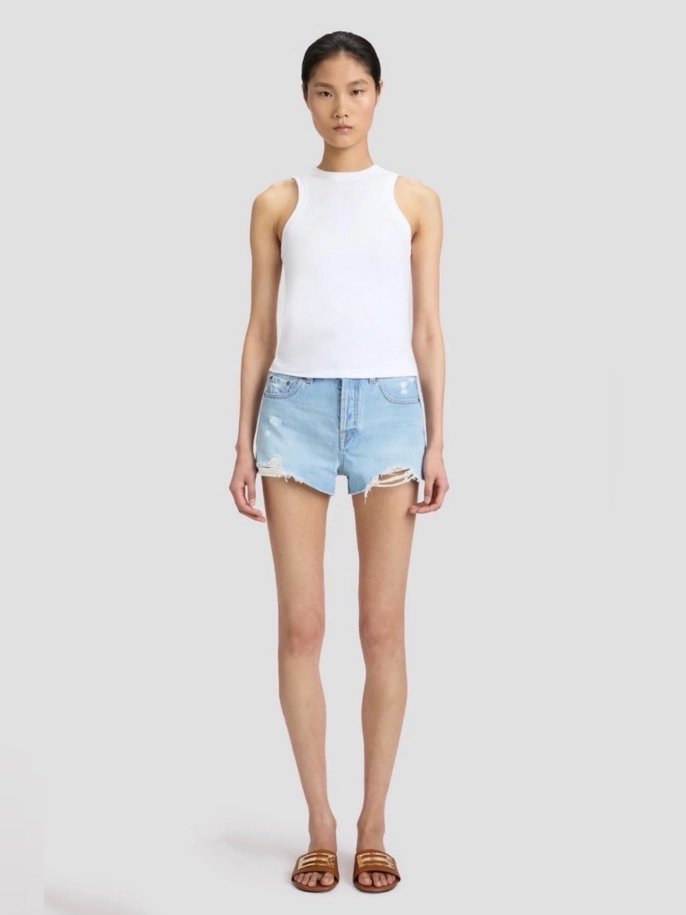 Victoria Beckham Light Blue Distressed Shorts